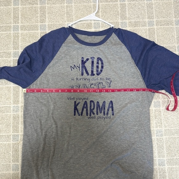 Funny Gray and Blue Graphic Three Quarter Sleeve Raglan Baseball Tee - Picture 5 of 7